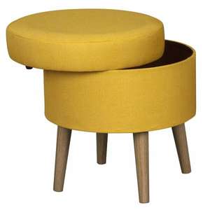 Homebase Round Storage Stool in Ochre Yellow Linen with Rubberwood Legs for £20 click & collect @ Homebase