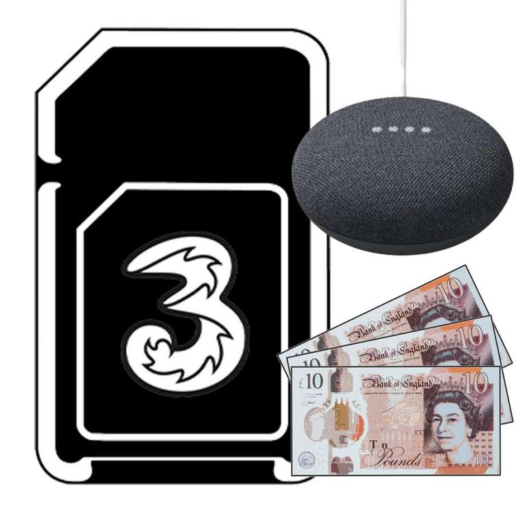 Three 5G Sim Only - Unlimited Minutes and Texts, 100GB Data for £15pm with £30 AUTO Cashback + Free Google Nest Mini (12 month) @ Fonehouse