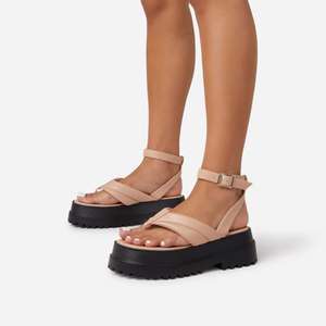 Sandals reduced to £4.99 + delivery eg Padded Thong Strap Chunky Flatform Sandal In Nude Faux Leather at Ego