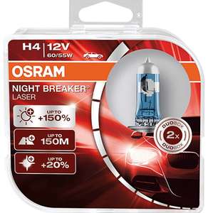 Bulb discounts for upgraded bulbs e.g Osram Night Breaker Laser H4 headlight bulbs (2 bulbs) £11.49 Free click and collect @ Euro Car Parts