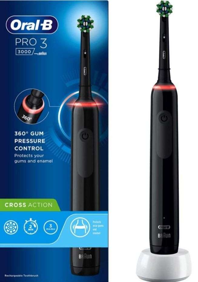 Boots - Oral-B Pro 3 3000 Black Electric CrossAction Ultrathin Toothbrush Designed By Braun *Various Colours* £35 @ Boots