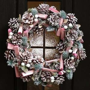 36cm Pastel Pink White Christmas Garland Tree Fireplace Decor Door Wreath £12.99 at Yorkshire Interiors on Ebay