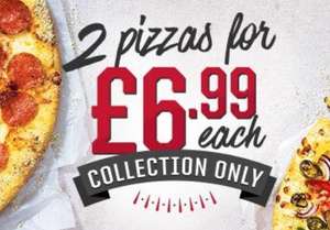 Pizza Hut 2 pizzas any size for 6.99 each collected (£13.98) selected restaurants @ Pizza Hut