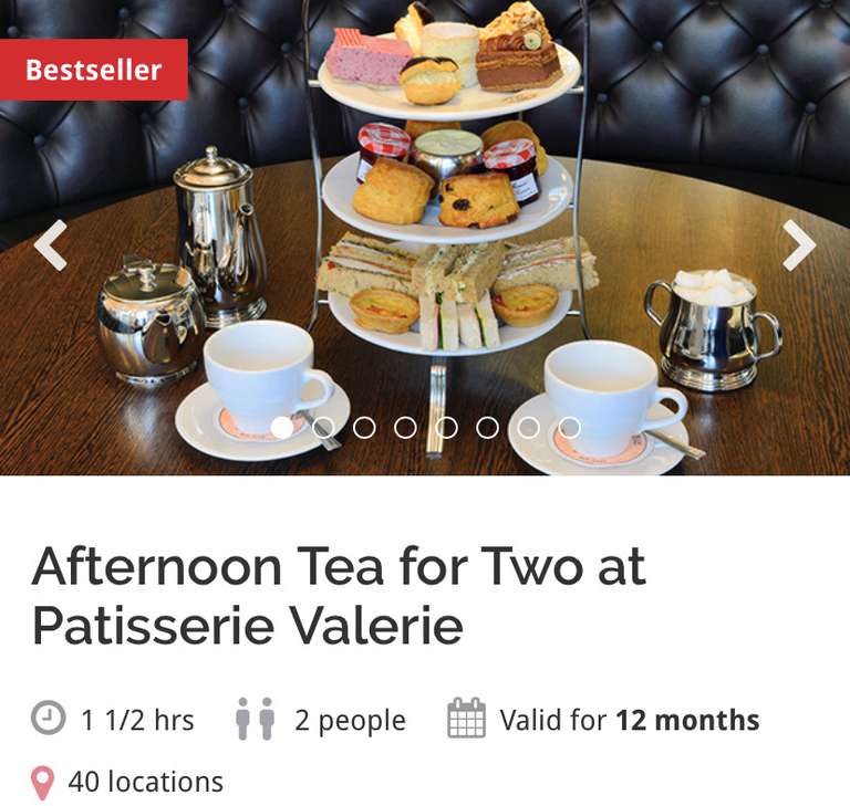 Afternoon Tea for Two at Patisserie Valerie from Red Letter days with voucher code - £10 - Requires work around to get code to work