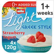 Muller Light Greek Strawberry Yogurt 4X120g for £1.25 with Clubcard @ Tesco