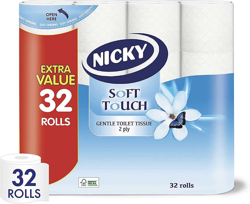 Nicky Soft Touch Toilet Tissue, 32 Roll, £6.75 prime + £4.49 non prime @ Amazon ( £5.94/£6.29 s&s)