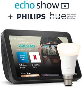 Echo Show 8 | 2nd generation (2021 release), Charcoal + Philips Hue White Smart Bulb (B22) £81.99 Amazon
