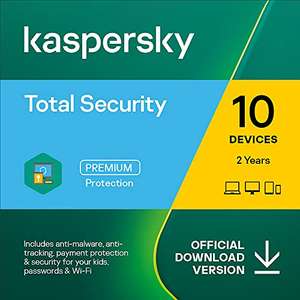 Kaspersky Total Security 2022 | 10 Devices | 2 Years Antivirus, Secure VPN and Password Manager - £33.95 @ Amazon