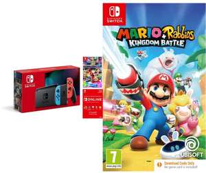 Nintendo Switch Neon with Mario Kart 8 Deluxe, Mario + Rabbids Kingdom Battle codes + 3 Month Switch Online Membership - £263.99 @ Amazon