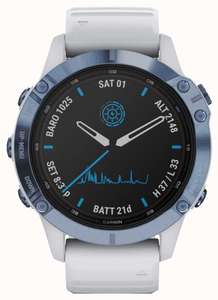 Garmin Fenix 6 Pro Solar | Titanium Mineral Blue White Rubber Strap 010-02410-19 - £485.10 with code @ First Class Watches