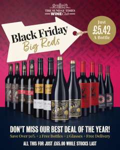 14 bottles of Red wine, plus 2 free dartington crystal tumblers - £65 with free delivery @ Sunday Times Wine Club