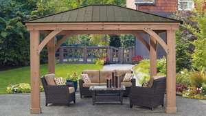Yardistry 14ft x 12ft (4.3 x 3.7m) Cedar Gazebo with Peaked Aluminium Solid Roof at Costco for £1,389.99 @ Costco