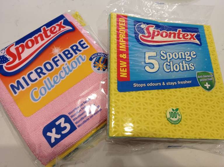 Spontex Sponge Cloths 5 pk/Microfibre 3 pk, £1.99 each or 2 for £1.50 Lidl Kirkintilloch