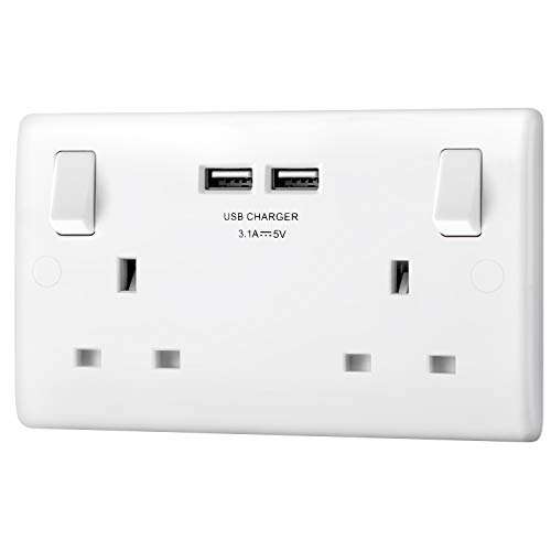 BG Electrical 8223u Double Switched 13A Fast Charging Power Socket with Two USB Charging Ports - £5 Prime (+£4.49 Non-Prime) @ Amazon