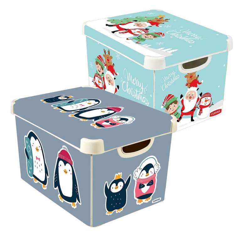 Curver Stockholm Penguins or Santa & Friends Christmas Deco Storage Boxes - 22L - £2 for £8 Using Click & Collect @ Homebase
