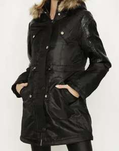 Black Pu Detail Parka Coat - £13.99 (With Code) from Select Fashion