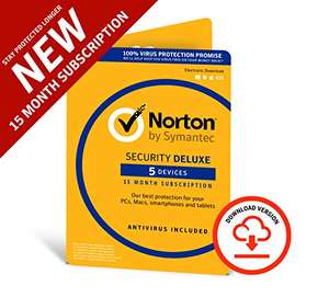 Norton Security Deluxe 2019 | 5 Devices | 1 year + 3 months - £14.99 dispatched and sold by Amazon Media EU