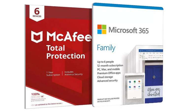 Microsoft 365 Family 6 People - 12 months (plus 3 months free) and McAfee Unlimited Devices = £39.99 (free collection) @ Argos