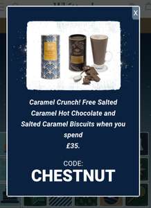 Free whittard salted caramel hot chocolate and biscuits with £35 spend at Whittard of Chelsea