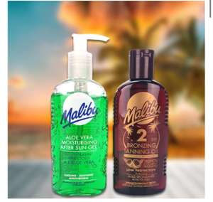 Malibu Twin Pack Bronzing Tanning Oil Spf2 & Aloe Vera After Sun Gel 200ml Bottles £2 + £1 delivery @ Yankee Bundles