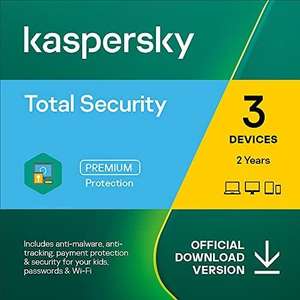 Kaspersky Total Security 2022 | 3 Devices | 2 Years | Antivirus, Secure VPN and Password Manager Included £23.95 Online Code at Amazon