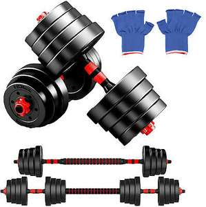 Deluxe 30Kg Dumbbells Pair of Weights Barbell/Dumbells Body Building Set Gym Kit £39.99 at ebay / thinkprice