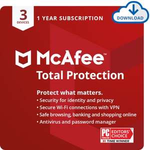 McAfee Total Protection 2022 3 Devices 1 Year Antivirus Internet Security Password Manager, VPN, Identity protection Download £9.49 Amazon