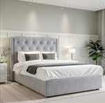 Grey Velvet Double Ottoman Bed with Chesterfield Studded Headboard - Safina - £269.98 + £49.95 delivery @ Furniture123