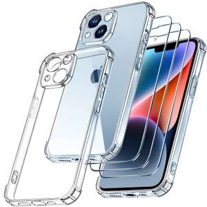 4 in 1 Camera Cover Case For iPhone 14 6.1" 3 Pack Tempered Glass Screen Protector, Slim Soft TPU Shockproof Anti-Scratch Case Cover- Clear