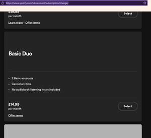 Spotify 'Basic Duo' Plan (access for 2 Basic Accounts) £14.99 PM - Existing customers only (no audiobooks)