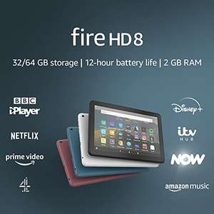 Fire HD 8 Tablet 32GB 2020 £34.99 with ads (£44.99 without) / Fire 7 Tablet with ads 16GB £19.99 or 32GB £24.99 (Prime members) @ Amazon