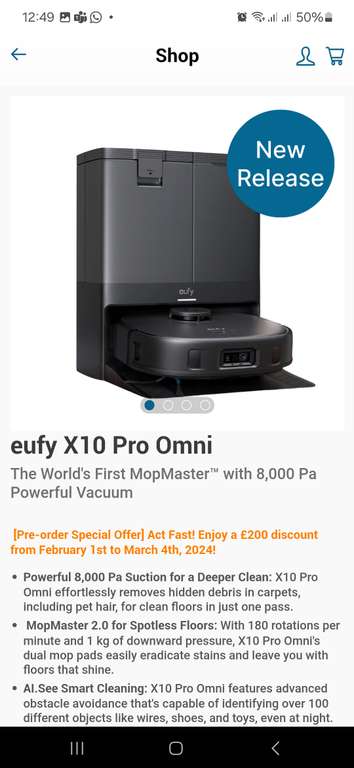 Eufy X10 Pro Omni Robot Vac and Mop Via App