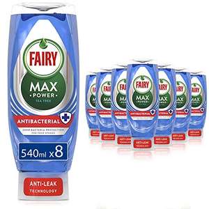 Fairy Max Power Washing Up Liquid, Antibacterial, 4.32 L (540 ml x 8), Tea Tree Scent £16.30 (Prime Exclusive) @ Amazon
