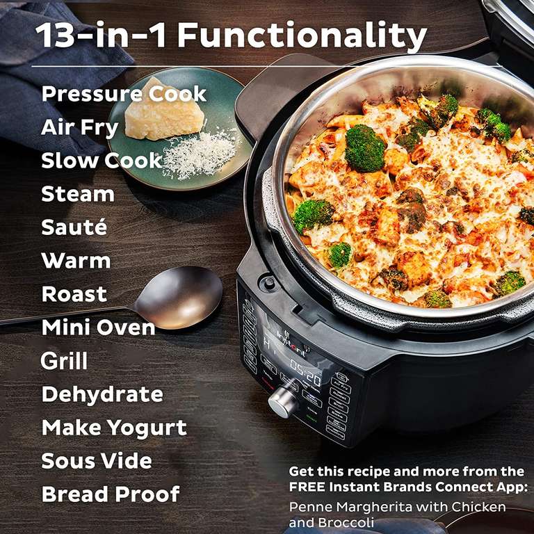 Instant Pot Duo Crisp with Ultimate Lid Air Fryer + Multi-Cooker, Pressure Cooker, Slow Cooker, Steamer, Grill, Sauté pan, 1500W, 6.2L