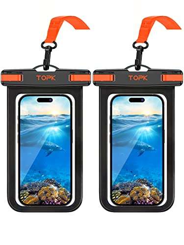 TOPK Waterproof Phone Pouch, 2-Pack Universal IPX8 Waterproof Phone Case Dry Bag with Lanyard - £5.99 (with voucher) TOPKDirect/Amazon