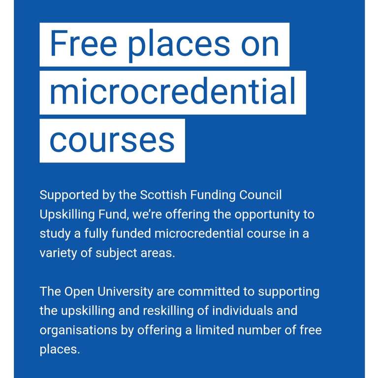 FREE Places on Microcredential Courses (Normally Up To £800) (Scotland Only)