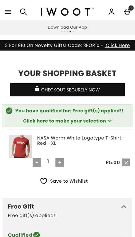 NASA T Shirt and optional 3 free months Amazon music - £5 + £3.99 delivery @ IWOOT