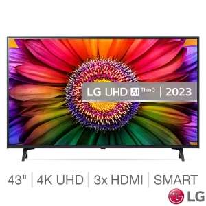LG 43UR80006LJ (2023) LED HDR 4K Ultra HD Smart TV, 43 inch with Freeview Play/Freesat HD with free 5 year warranty