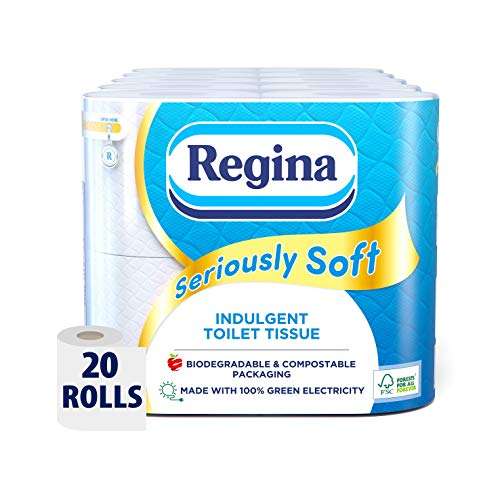 Regina Seriously Soft Indulgent Toilet Tissue, 20 Rolls, Biodegradable Packaging £11.11 / £10 Subscribe & Save @ Amazon