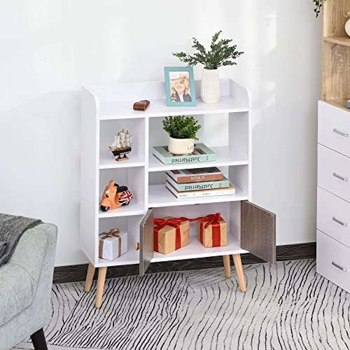 HOMCOM Multi-Shelf Modern Bookcase Freestanding Storage w/Cabinet 6 Shelves Wood Legs - £43.99 Sold & Dispatched By MHSTAR @ Amazon