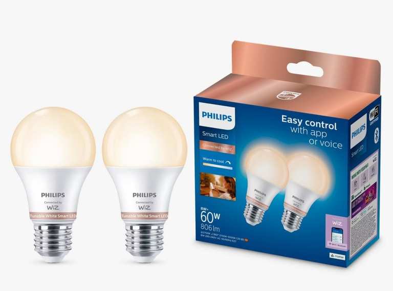 Philips Smart LED E27 Tunable White Smart Light Bulb, Pack of 2 - (£2.95 C&C)