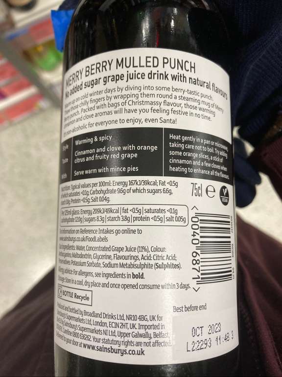 Sainsbury's Non Alcoholic Merry Berry Mulled Punch 75cl 60 instore @ Sainsbury's Stanway