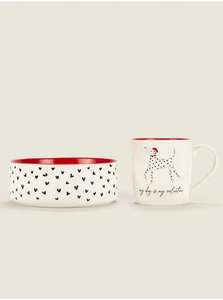 Ceramic dog bowl and mug - valentines design (free click and collect)
