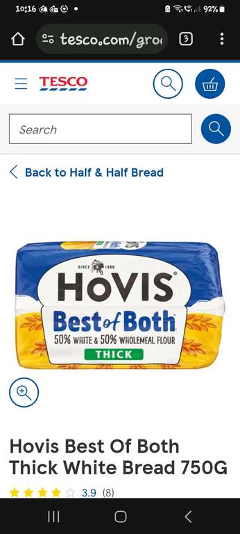 Hovis Best of both Medium/Thick Sliced 750g Clubcard price