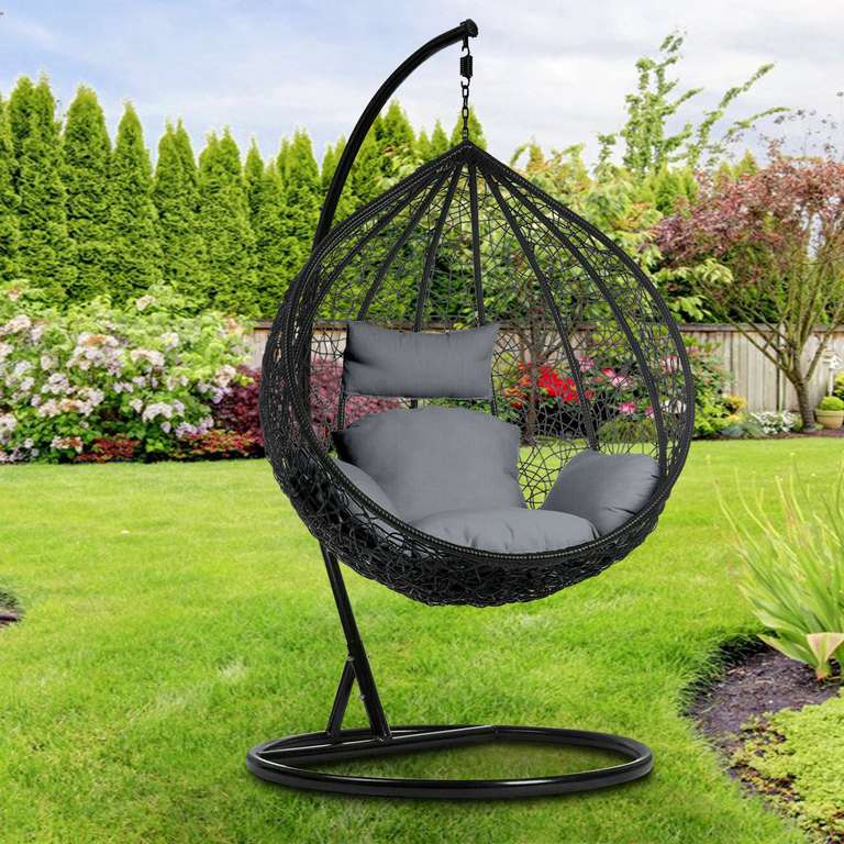 Black Rattan Hanging Egg Chair With Cushions (with code)