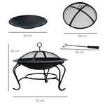 Outsunny Metal Firepit Bowl Outdoor Round Fire Pit w/Lid, Log Grate + Poker, 56 x 56 x 45cm, Black - Sold By MHSTAR