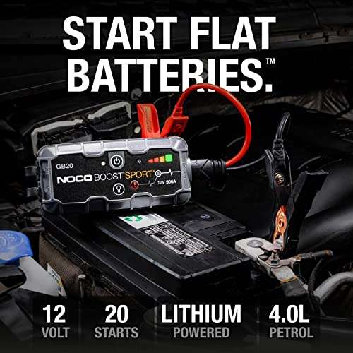NOCO Boost Sport GB20 500A 12V UltraSafe Portable Lithium Car Jump Starter, and Jump Leads for up to 4.0L Petrol Engines - £75.98 @ amazon