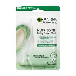 Garnier Nutri Bomb Milky Sheet Mask, Almond Milk and Hyaluronic Acid, £1.96 / £1.86 S&S or as low as £1.57 with voucher @ Amazon