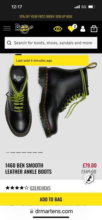 1460 Ben Smooth Leather Ankle Boots (Sizes 4 & 5) - £79 @ Dr Martens