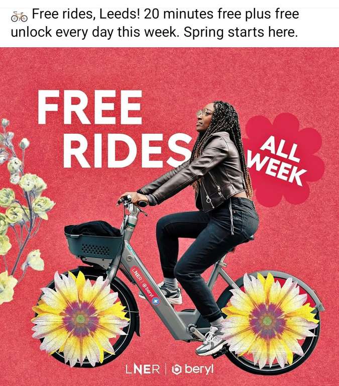 Free 20-min Beryl rides in Leeds – daily free unlock at Beryl Bikes